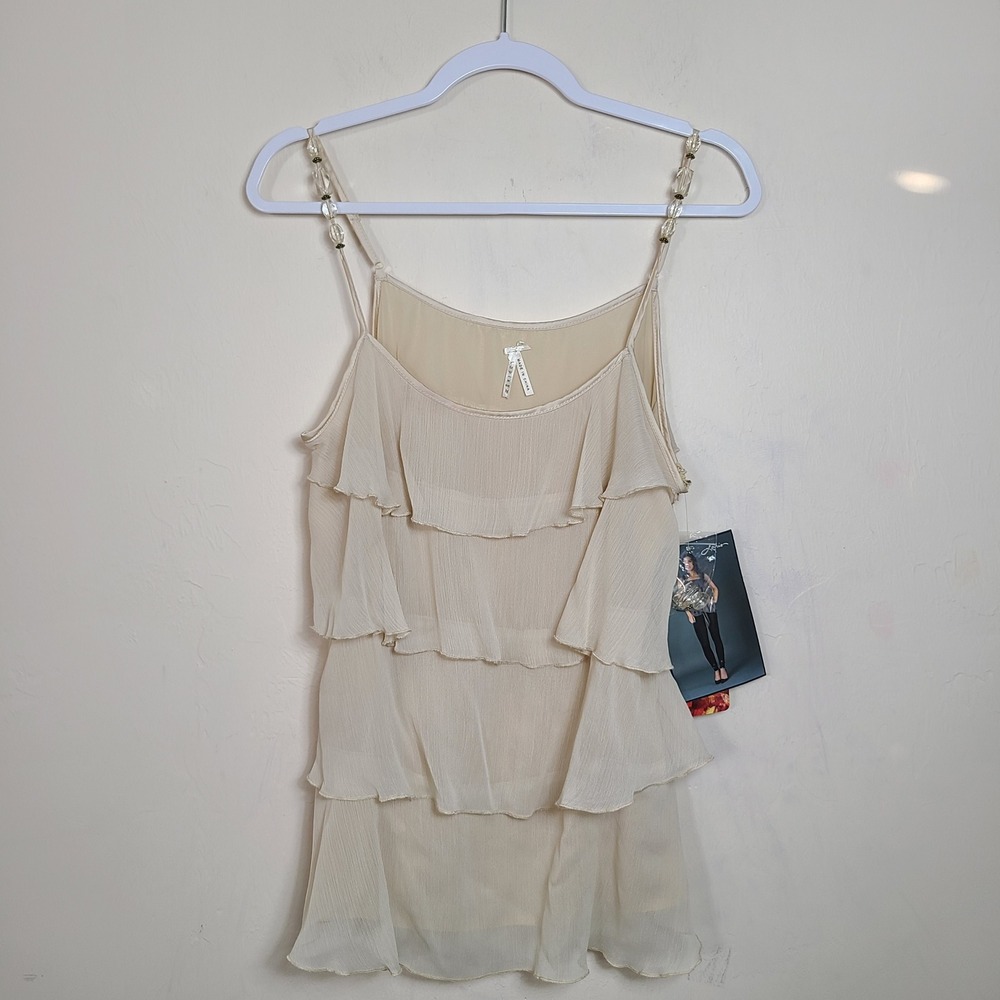 Y2K Cream Layered Ruffle Womens M Top Vanilla Girl Fairy Cottagecore Dainty NWT